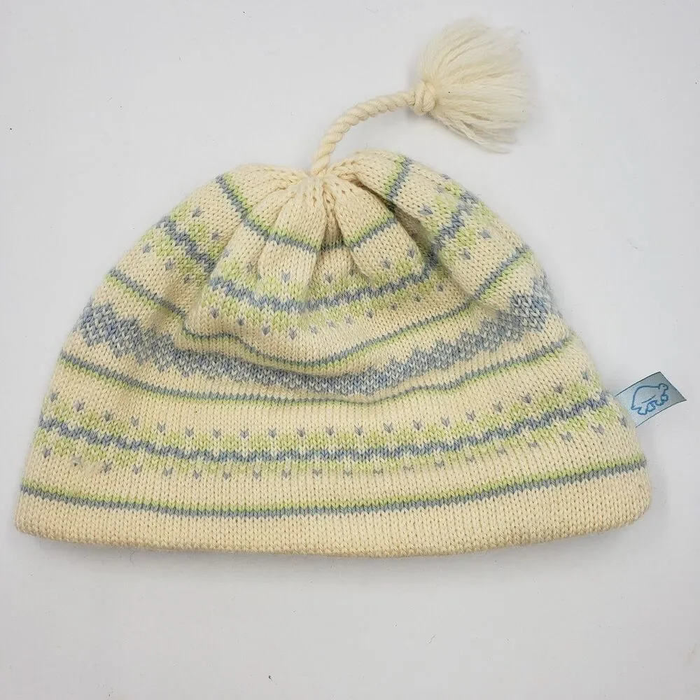 Turtle Fur Beanie Hat Womens Ivory Fair Isle Fleece Lined Wool Blend Tassel Cap